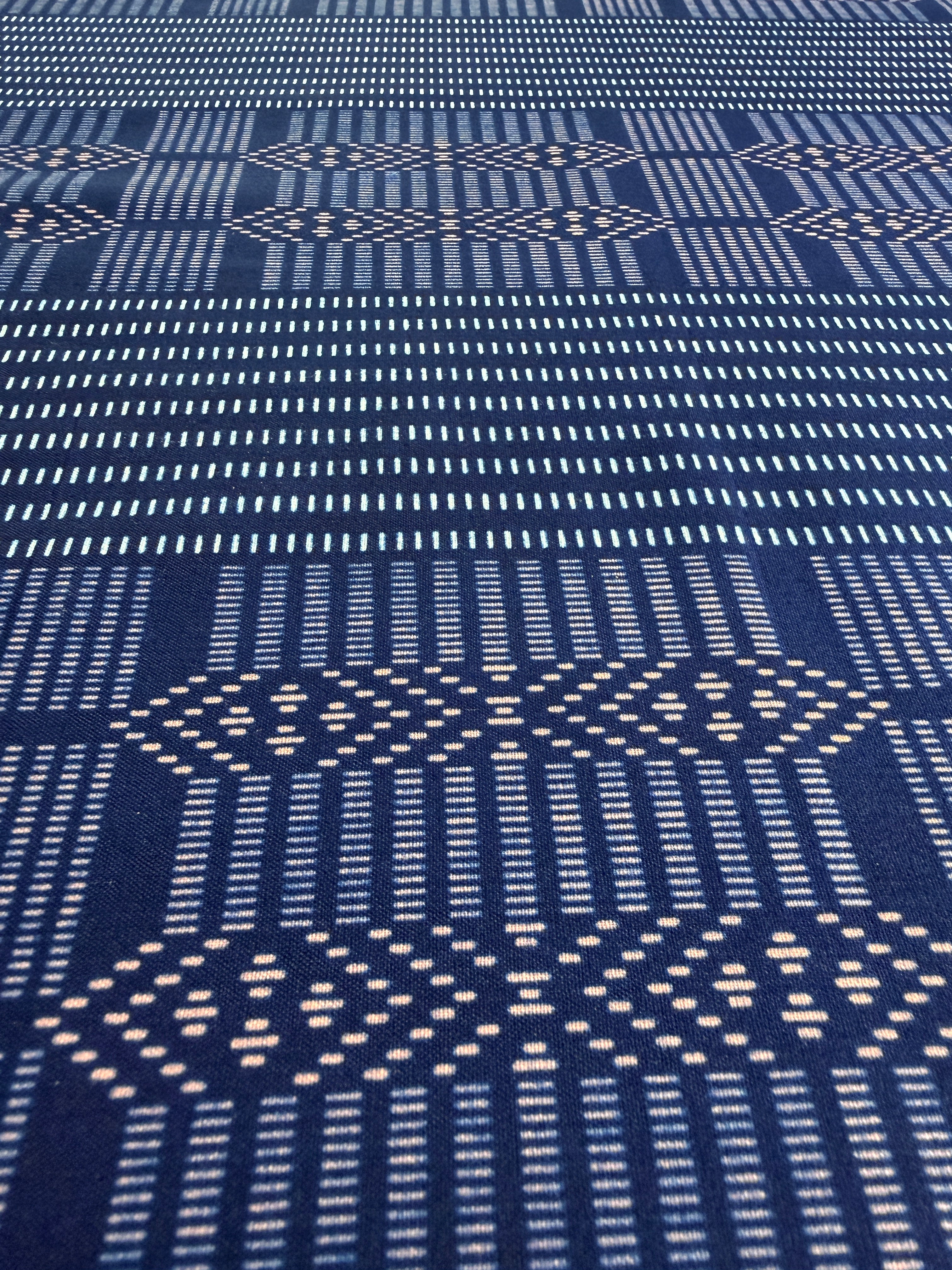 Close-up of blue fabric with geometric pattern