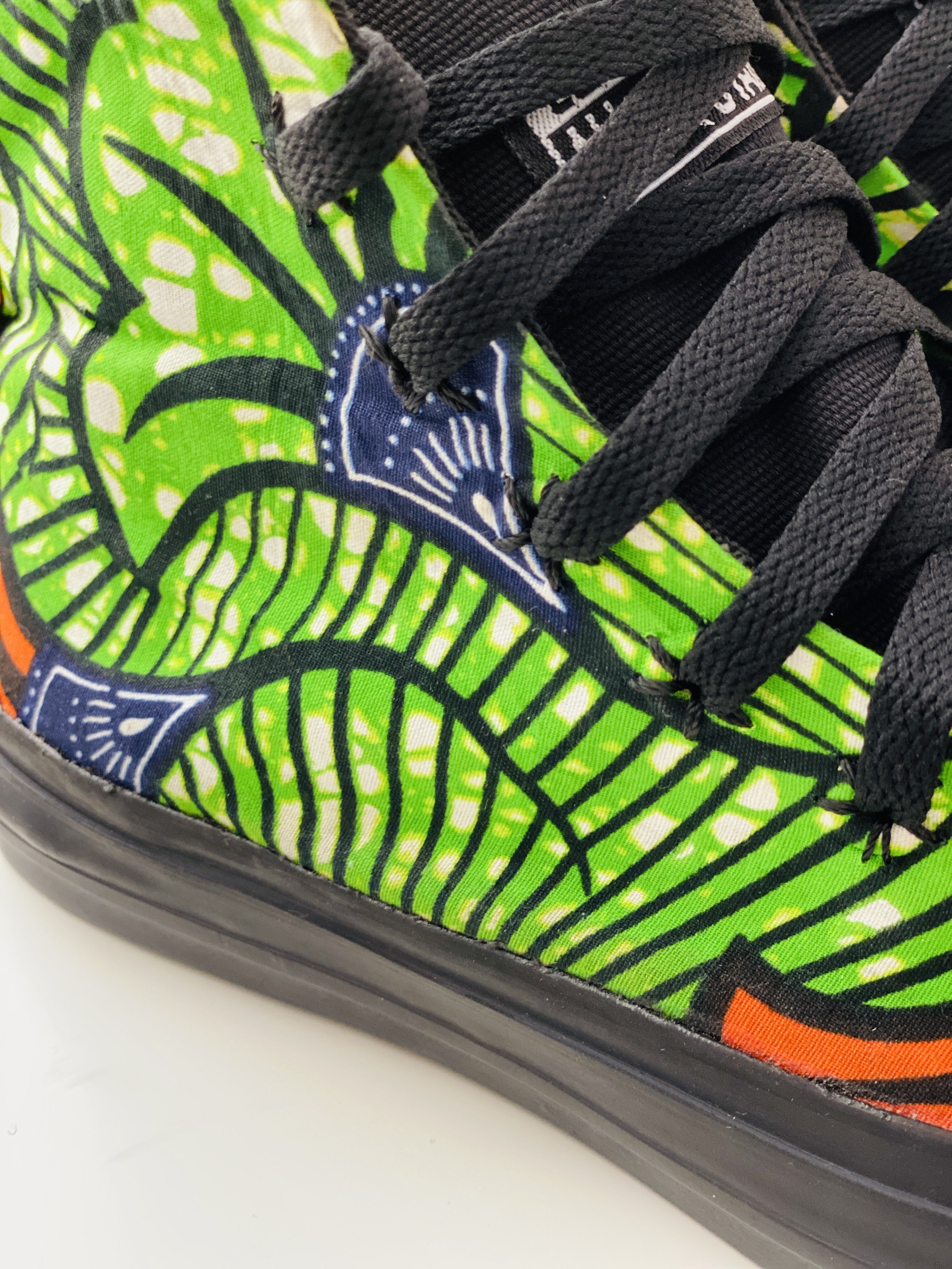 African Print Sneakers - Green Fleurs