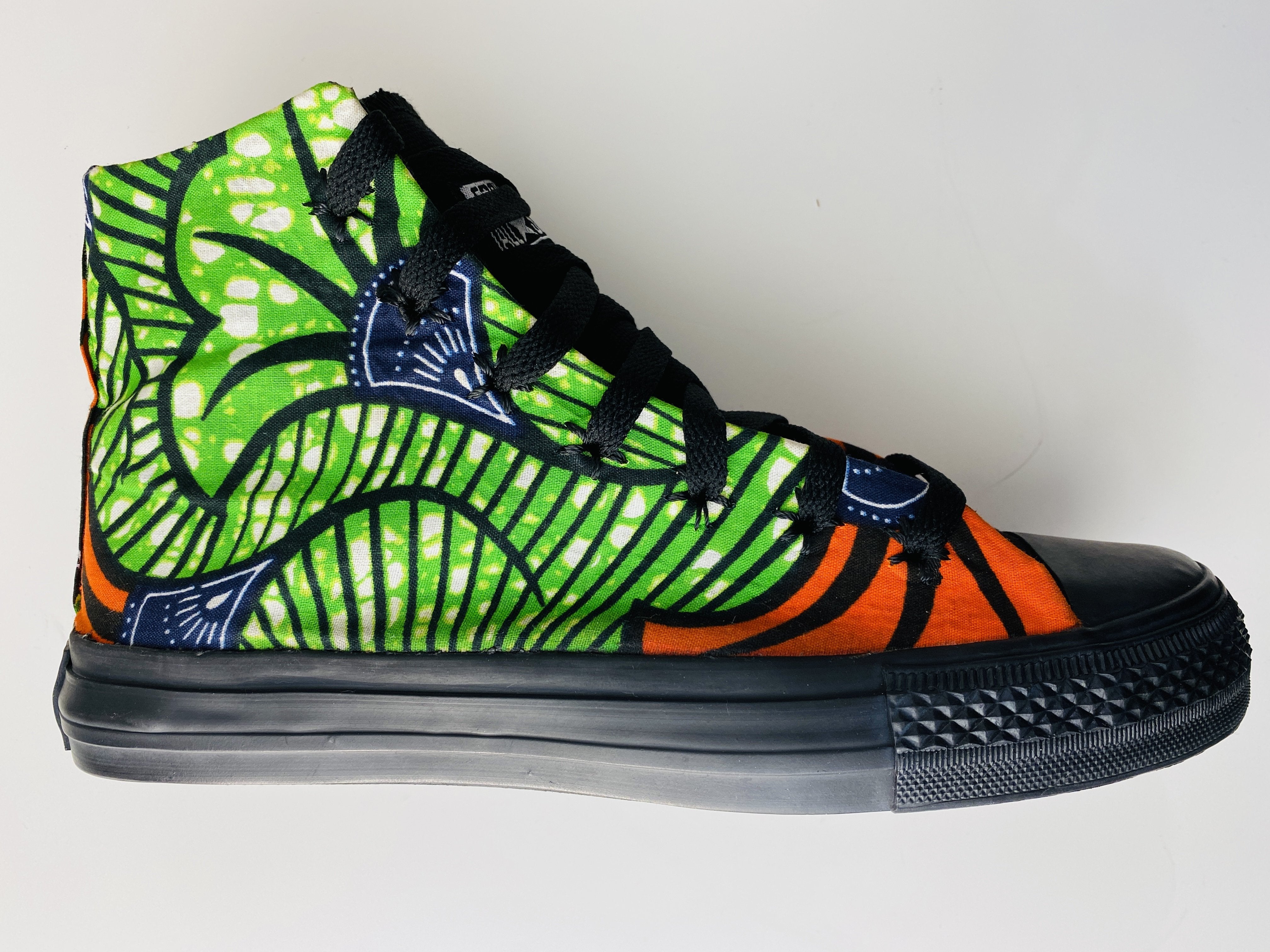 African Print Sneakers - Green Fleurs