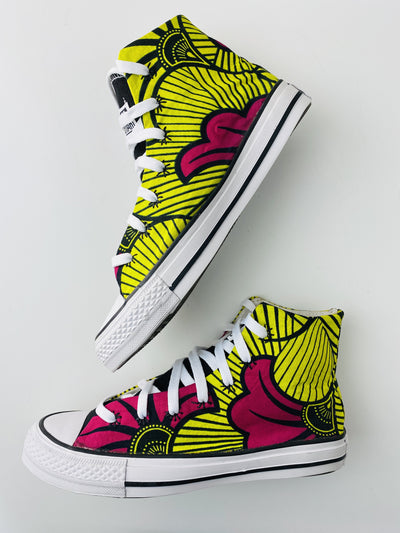 African Print Sneakers - Yellow Fleurs