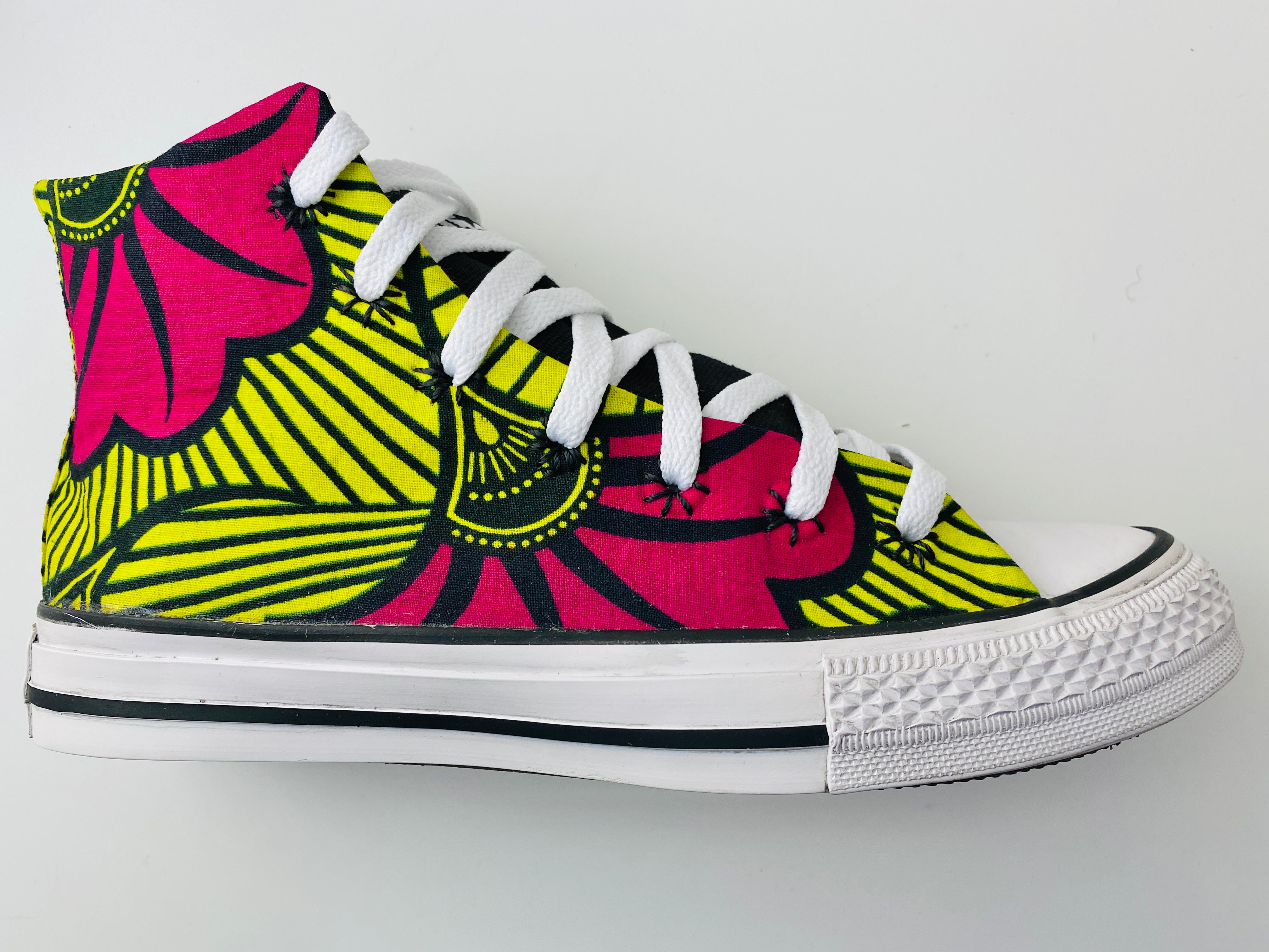 African Print Sneakers - Yellow Fleurs